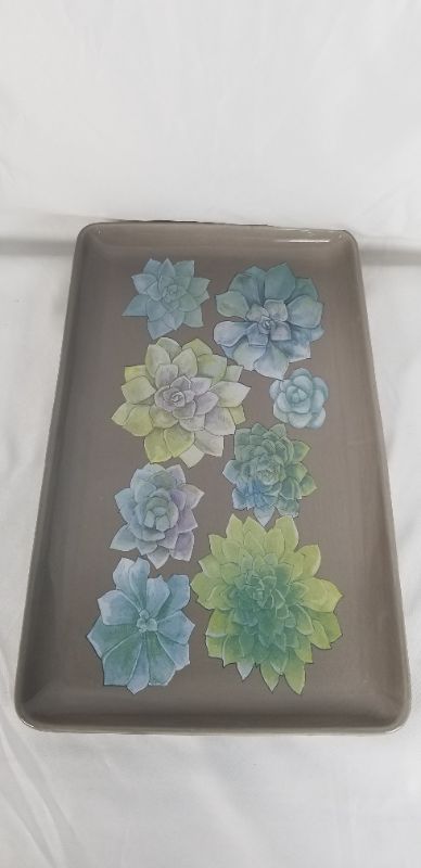 Photo 2 of GRAY RECTANGLE CERAMIC SUCCULENT PLATTER 9.8 X 15 X 0.8H INCHES NEW 