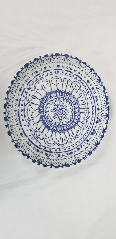 Photo 2 of CERAMIC DEBOSSED SALAD PLATE INKWELL COLLECTION WHITE/BLUE 7.75D INCHES NEW