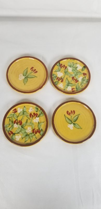 Photo 1 of 4 PC FLORAL YELLOW CERAMIC COASTER ARTLAND MARGAUX COLLECTION NEW