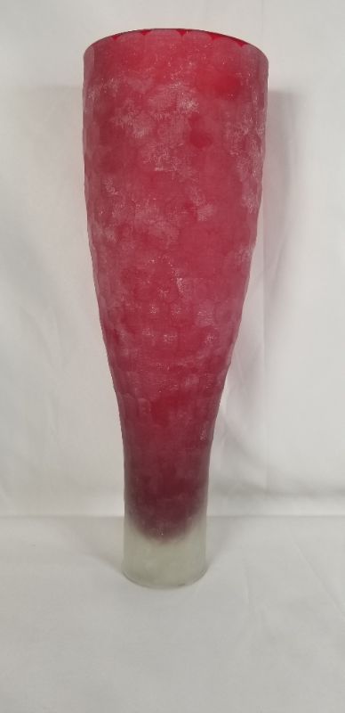 Photo 3 of ROUND CUT GLASS FROASTED RED VASE 13.75H INCHES NEW