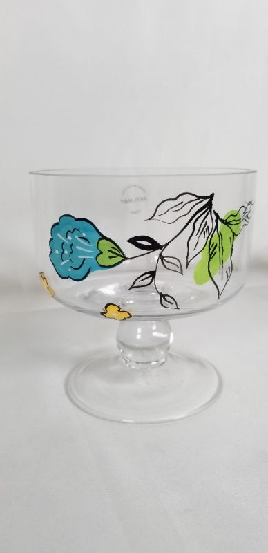 Photo 1 of PEDESTAL BOWL WITH LEAF AND BLUE FLOWER DESIGN NEW