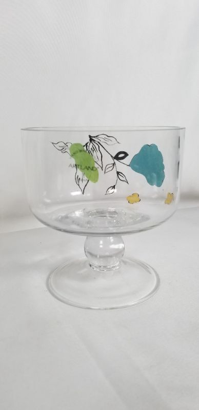 Photo 2 of PEDESTAL BOWL WITH LEAF AND BLUE FLOWER DESIGN NEW