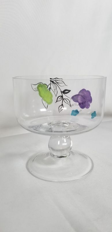 Photo 2 of PEDESTAL BOWL WITH LEAF AND PURPLE DESIGN NEW