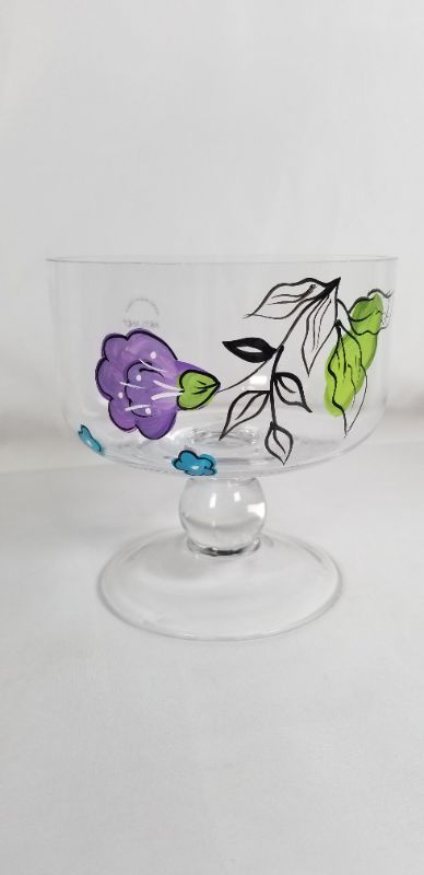 Photo 1 of PEDESTAL BOWL WITH LEAF AND PURPLE DESIGN NEW