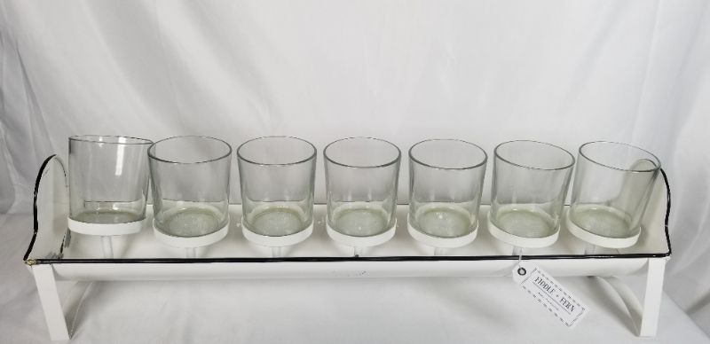 Photo 4 of WHITE ENAMEL METAL TRAY WITH 7 BIG VOTIVES 25 INCHES LONG NEW 