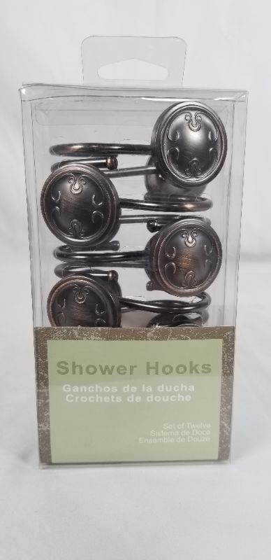 Photo 2 of 12PC TOUCH UP ROUND DISK SHOWER CURATIN HOOKS RUBBED BRONZE NEW