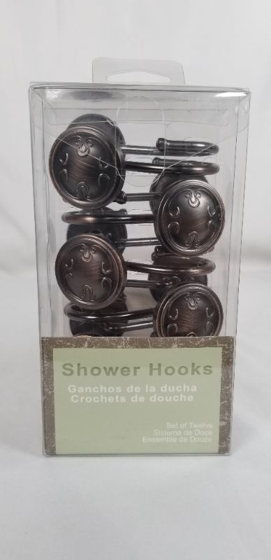 Photo 1 of 12PC TOUCH UP ROUND DISK SHOWER CURATIN HOOKS RUBBED BRONZE NEW