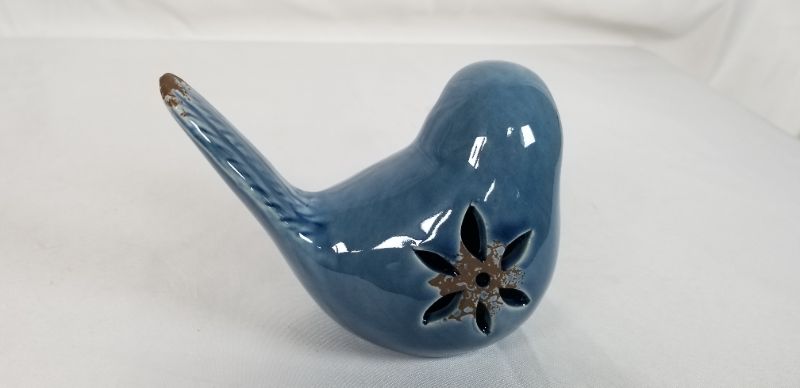 Photo 2 of BLUE RUSTIC FLOWER BIRD STATUE 3.5H INCHES NEW 