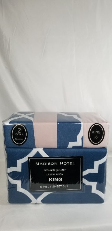 Photo 1 of 6PC BLUE/WHITE/BLUSH HOTEL LUXURY KING SHEET SET NEW 