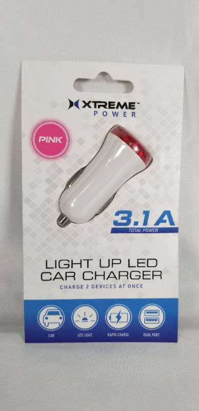 Photo 1 of PINK LIGHT UP LED DUAL PORT CAR CHARGER 3.1A TOTAL POWER NEW 