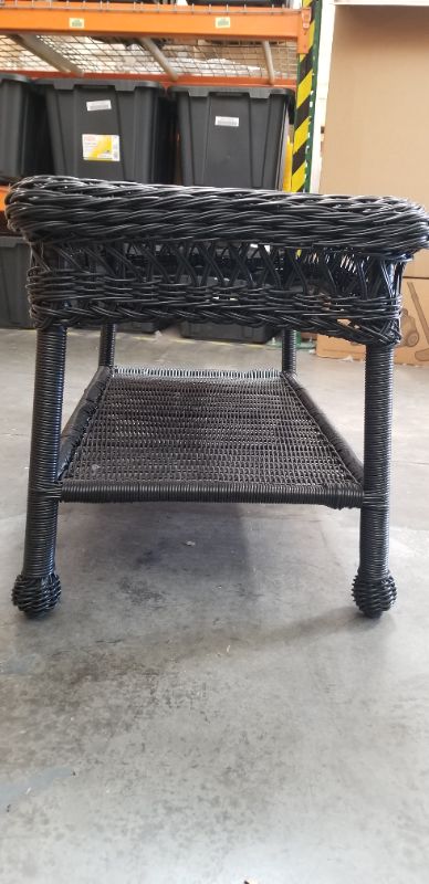Photo 2 of BLACK WICKER COFFEE TABLE 30L X 17 1/2W X 18 1/2H INCHES NEW