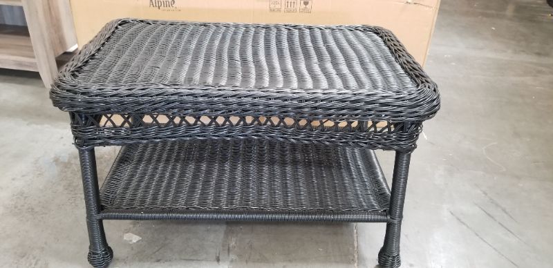 Photo 1 of BLACK WICKER COFFEE TABLE 30L X 17 1/2W X 18 1/2H INCHES NEW