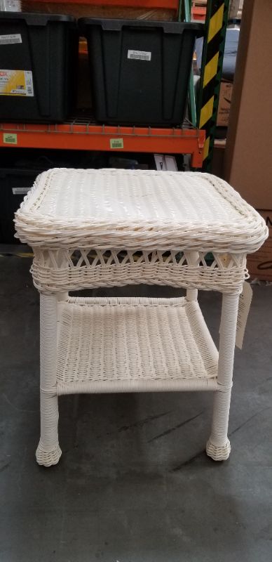 Photo 3 of OFF WHITE WICKER END/PATIO TABLE 17.25 X 22H INCHES NEW
