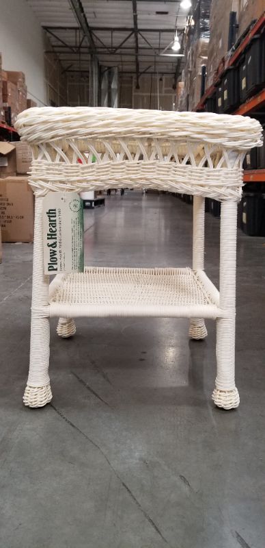 Photo 2 of OFF WHITE WICKER END/PATIO TABLE 17.25 X 22H INCHES NEW