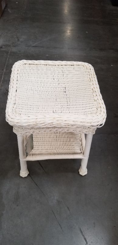 Photo 1 of OFF WHITE WICKER END/PATIO TABLE 17.25 X 22H INCHES NEW
