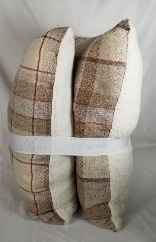 Photo 3 of 2 PC TAN PLAID PILLOW SET 20 X 20 INCHES NEW