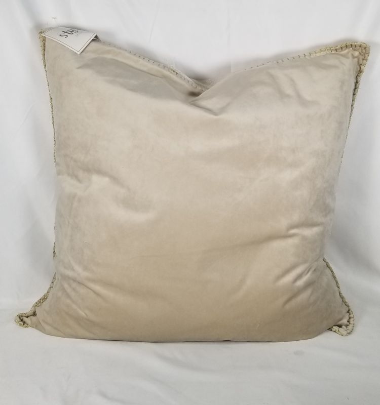 Photo 1 of  GOLD VELVET METALLIC PILLOW WITH ZIPPER FEATHER GRAY NATURAL WHIPSTITCH 24 X 24 INCHES NEW