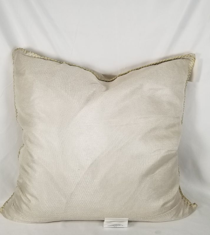 Photo 2 of  GOLD VELVET METALLIC PILLOW WITH ZIPPER FEATHER GRAY NATURAL WHIPSTITCH 24 X 24 INCHES NEW