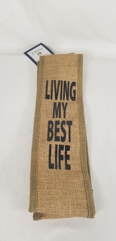 Photo 2 of "LIVING MY BEST LIFE" WINE BAG JUTE REUSABLE HEAVY DUTY NEW