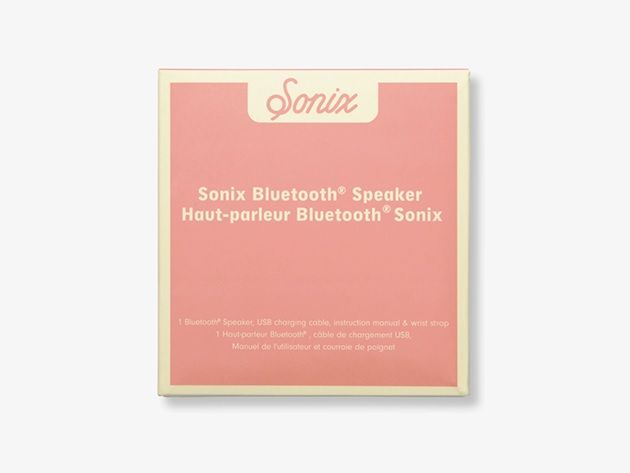 Photo 3 of SONIX BLUETOOTH SPEAKER COLOR: PEACH FUNCTIONS: BLUETOOTH 5.0 BLUETOOTH RANGE: 33FT (10M) OUTPUT POWER: 3W PLAY TIME: UP TO 2 HOURS CHARGING TIME: WITHIN 2.5 HOURS COMPACT & PORTABLE  DIMENSIONS: 1.8"H X 4.3"L X 4"W NEW