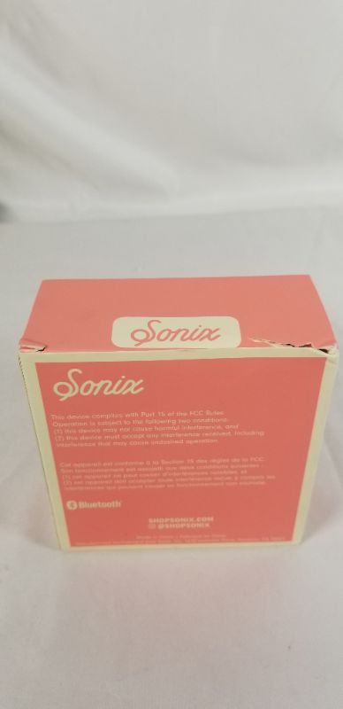 Photo 5 of SONIX BLUETOOTH SPEAKER COLOR: PEACH FUNCTIONS: BLUETOOTH 5.0 BLUETOOTH RANGE: 33FT (10M) OUTPUT POWER: 3W PLAY TIME: UP TO 2 HOURS CHARGING TIME: WITHIN 2.5 HOURS COMPACT & PORTABLE  DIMENSIONS: 1.8"H X 4.3"L X 4"W NEW