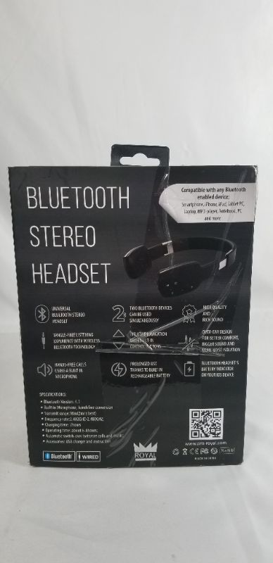 Photo 7 of ROYAL BLUETOOTH STEREO CORDLESS HEADPHONE NOISE ISOLATION CLEAN SMOOTH SOUND LIGHTWEIGHT HANDS-FREE CALLS 2 BLUETOOTH DEVICES CAN BE USED SIMULTANEOUSLY 6-8 HOURS OF LISTENING COLOR (BLACK) NEW IN BOX 