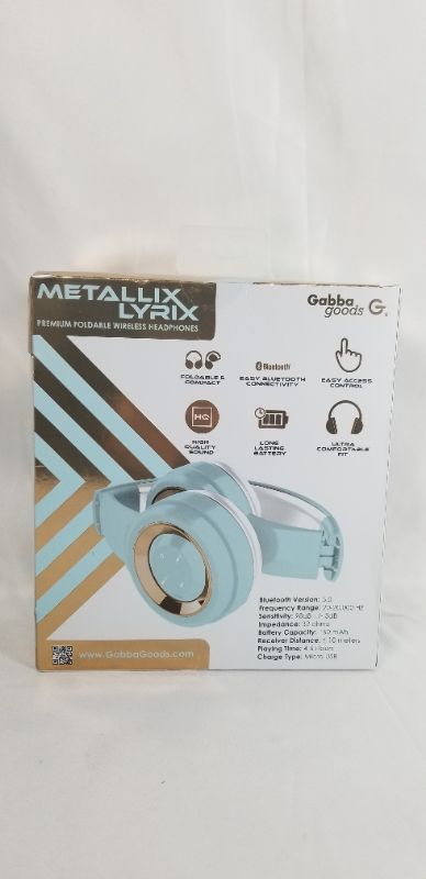 Photo 5 of METALLIX LYRIX WIRELESS BLUETOOTH VOLUME CONTROL OVER THE EAR COMFORT PADDED STEREO FOLDABLE HEADPHONES COLOR BABY BLUE AND GOLD NEW