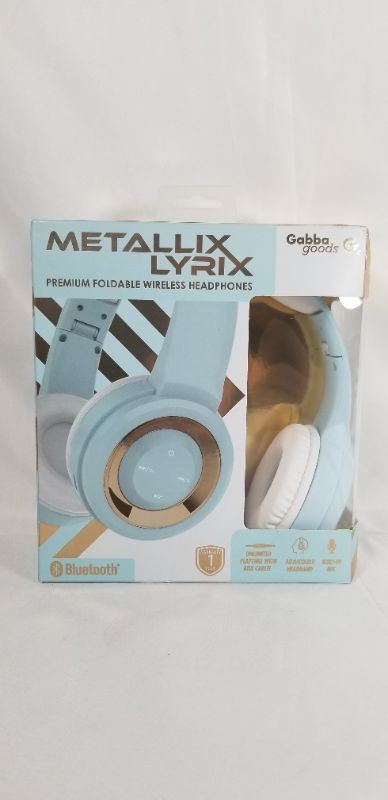 Photo 4 of METALLIX LYRIX WIRELESS BLUETOOTH VOLUME CONTROL OVER THE EAR COMFORT PADDED STEREO FOLDABLE HEADPHONES COLOR BABY BLUE AND GOLD NEW