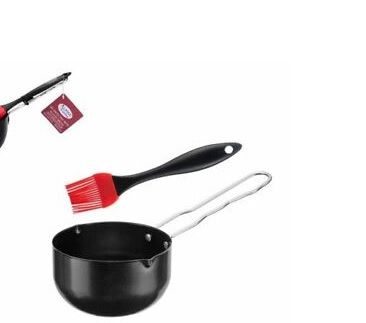 Photo 1 of BLACK SAUCE PAN  4.6 X 2.6 INCHES WITH RED SILICONE 8 INCH BRUSH NEW