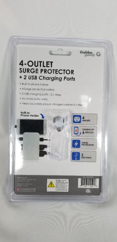 Photo 2 of 4 OUTLET SURGE PROTECTOR PLUS 2 USB CHARGING PORTS BUILD IN PHONE HOLDER CHARGE UP TO 6 DEVICES NEW