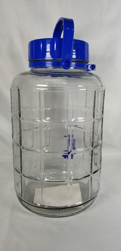 Photo 2 of 2 GALLON BEVERAGE GLASS JAR WITH BLUE PLASTIC HANDLE NEW