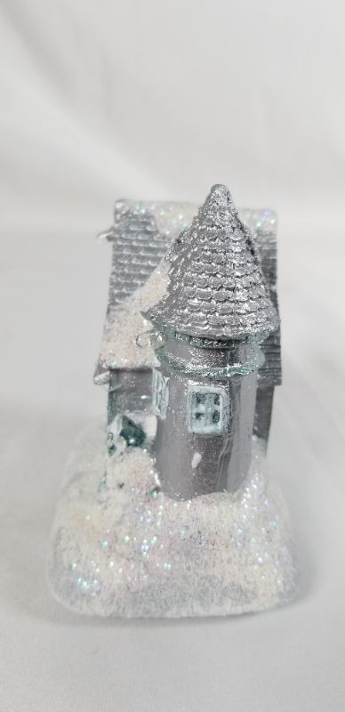 Photo 3 of MINI SILVER HOUSE CHRISTMAS DECOR WITH LED LIGHTS RESIN 3 X 2 X 3H INCHES NEW 