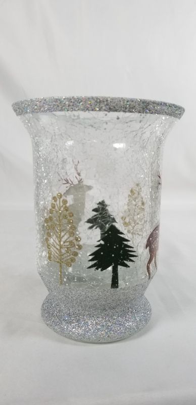 Photo 2 of CRACKLE GLASS DEER CHRISTMAS CANDLE HOLDER 3.35 X 6 H INCHES NEW 