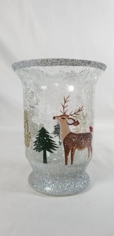 Photo 1 of CRACKLE GLASS DEER CHRISTMAS CANDLE HOLDER 3.35 X 6 H INCHES NEW 