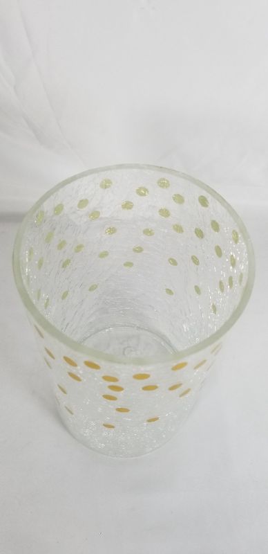 Photo 3 of LARGE CRACKLE GLASS VASE WITH GOLD DOTS NEW