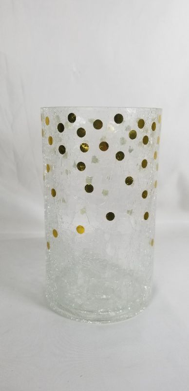Photo 2 of LARGE CRACKLE GLASS VASE WITH GOLD DOTS NEW