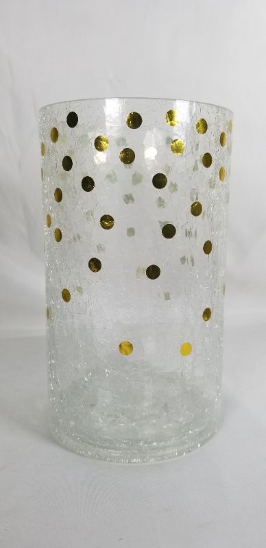 Photo 1 of LARGE CRACKLE GLASS VASE WITH GOLD DOTS NEW