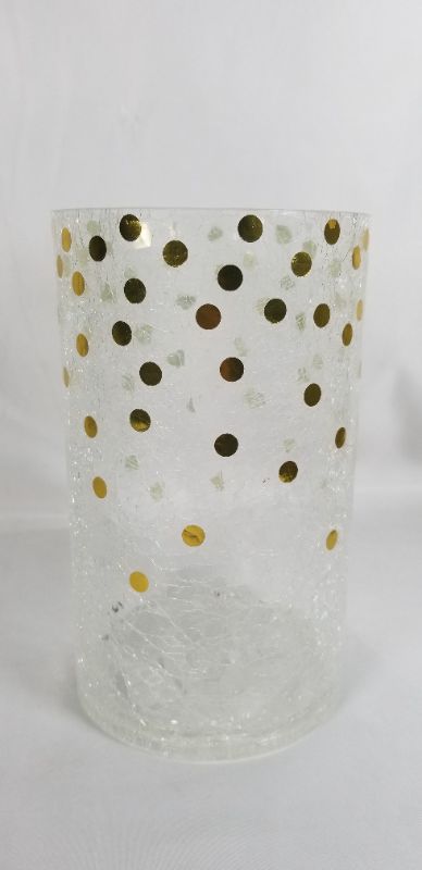 Photo 1 of MEDIUM CRACKLE GLASS VASE WITH GOLD DOTS NEW