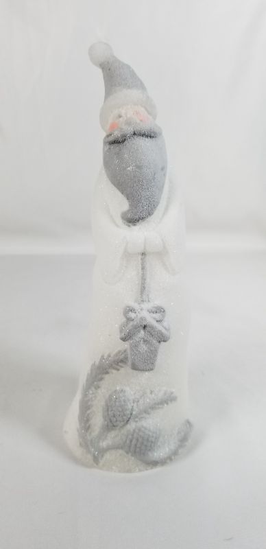 Photo 1 of LIGHT GRAY AND WHITE GLITTER WAX SANTA  7H INCHES FIGURE