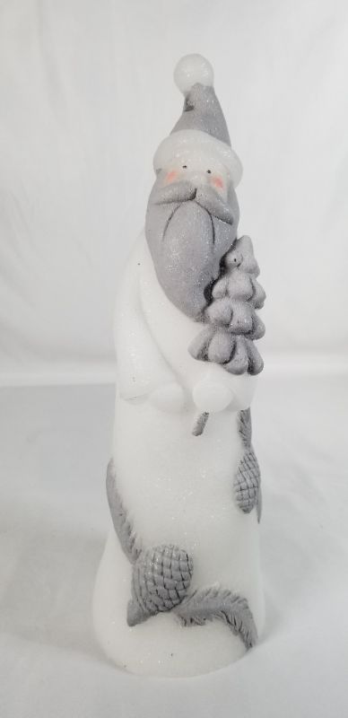 Photo 1 of LIGHT GRAY AND WHITE GLITTER WAX SANTA  12.5 H INCHES FIGURE NEW