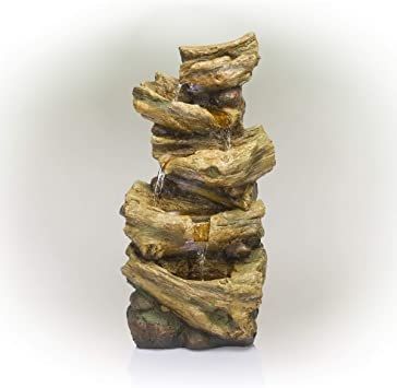 Photo 3 of  5 TIER LOG WATERFALL FOUNTAIN MADE OUT OF RESIN AND STONE POWDER 29 X 22 X 52H INCHES  NEW
