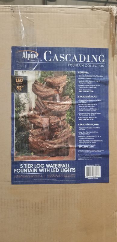 Photo 1 of  5 TIER LOG WATERFALL FOUNTAIN MADE OUT OF RESIN AND STONE POWDER 29 X 22 X 52H INCHES  NEW