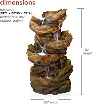 Photo 2 of  5 TIER LOG WATERFALL FOUNTAIN MADE OUT OF RESIN AND STONE POWDER 29 X 22 X 52H INCHES  NEW