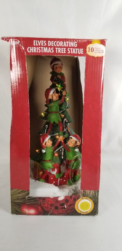 Photo 5 of ELVES DECORATING CHRISTMAS TREE STATUE WITH LED COLOR CHANGING LIGHTS  6 X 12H INCHES NEW