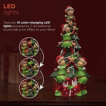 Photo 4 of ELVES DECORATING CHRISTMAS TREE STATUE WITH LED COLOR CHANGING LIGHTS  6 X 12H INCHES NEW