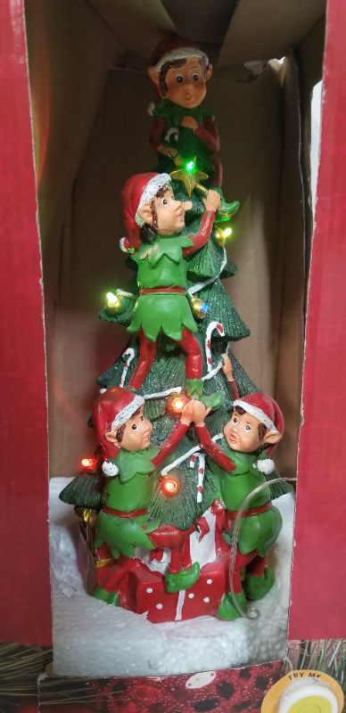 Photo 10 of ELVES DECORATING CHRISTMAS TREE STATUE WITH LED COLOR CHANGING LIGHTS  6 X 12H INCHES NEW