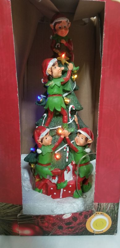 Photo 9 of ELVES DECORATING CHRISTMAS TREE STATUE WITH LED COLOR CHANGING LIGHTS  6 X 12H INCHES NEW