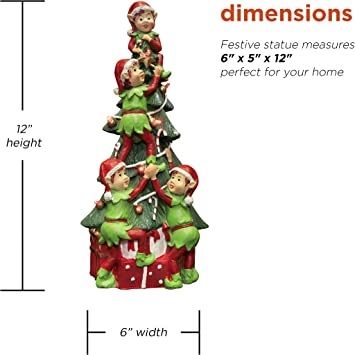 Photo 2 of ELVES DECORATING CHRISTMAS TREE STATUE WITH LED COLOR CHANGING LIGHTS  6 X 12H INCHES NEW