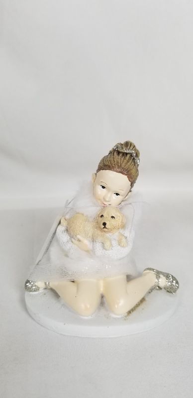 Photo 1 of SITTING BALLERINA HOLDING A DOG RESIN FIGURE NEW