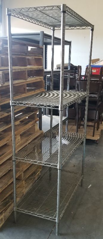 Photo 4 of METAL SILVER 4 TIERED STORAGE SHELF HEAVY DUTY 72 X 35.5 X 17 INCHES USED 